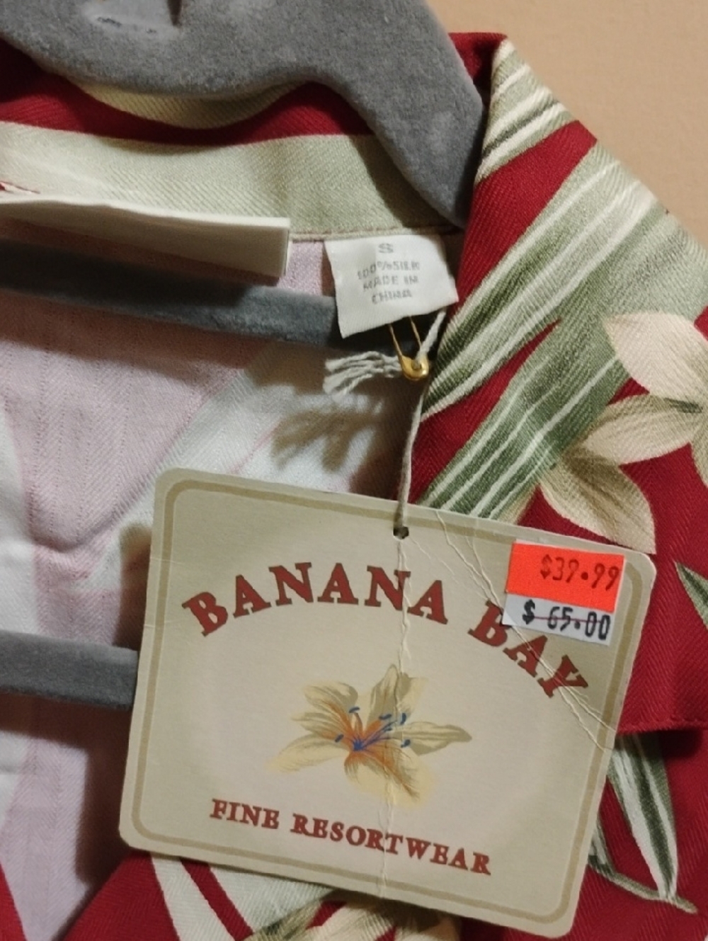Vintage Banana Bay Red Floral Hawaiian Button-Up Size S - Picture 2 of 9